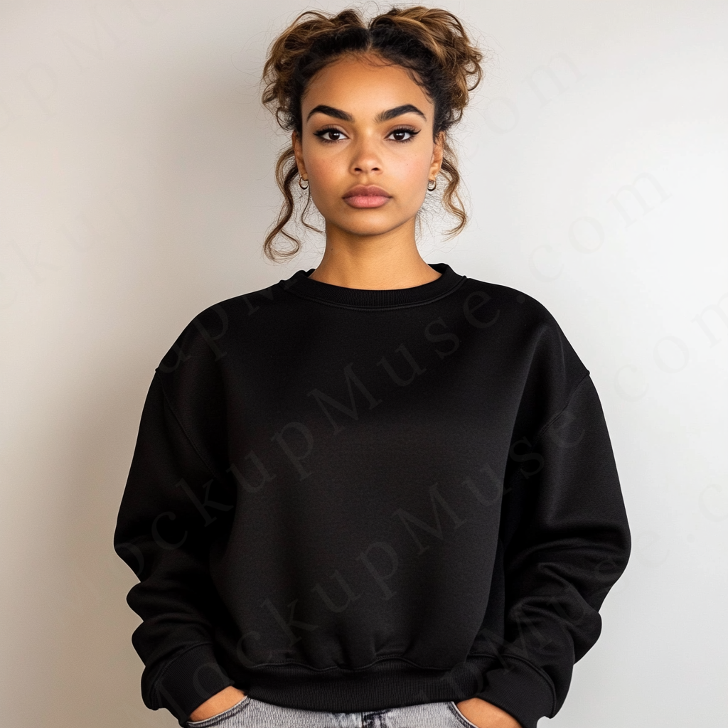 Women’s black crewneck sweatshirt mockup – digital download