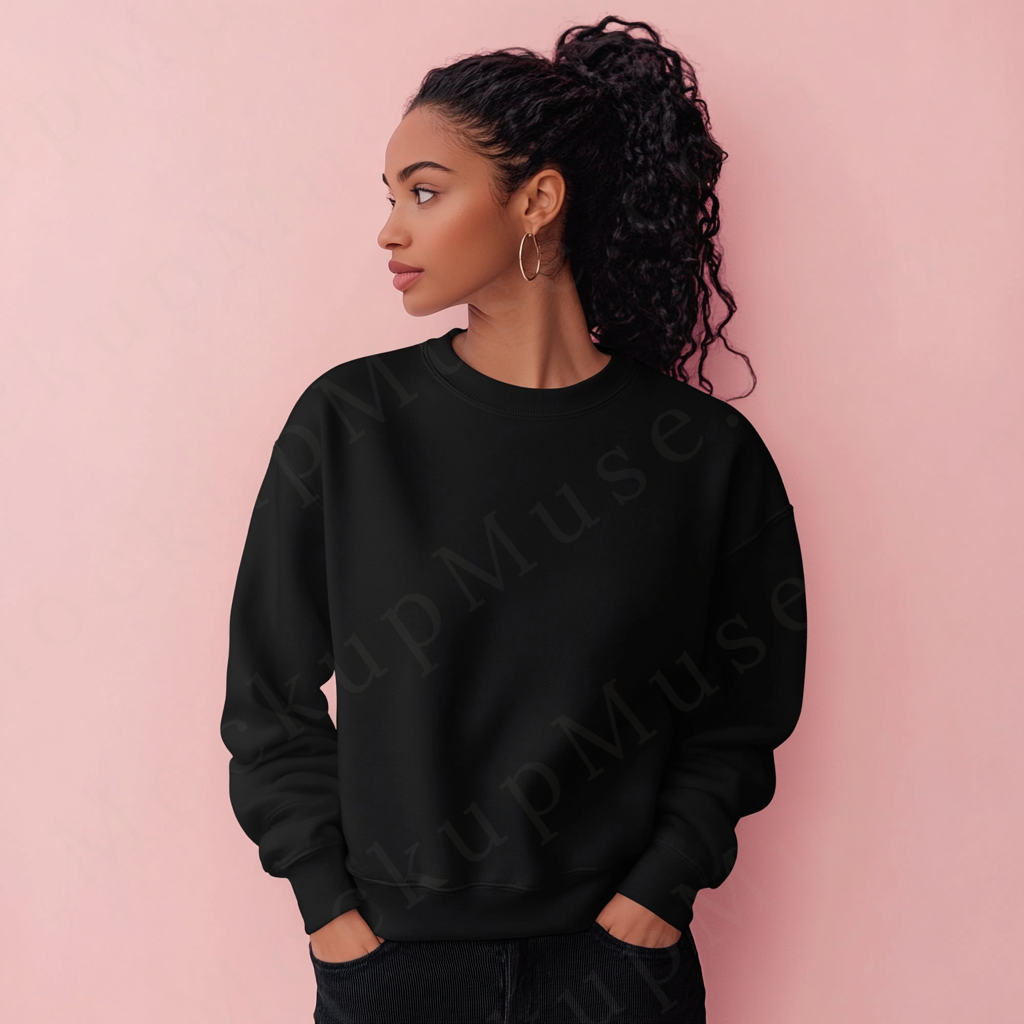 Women’s black crewneck sweatshirt mockup – digital download