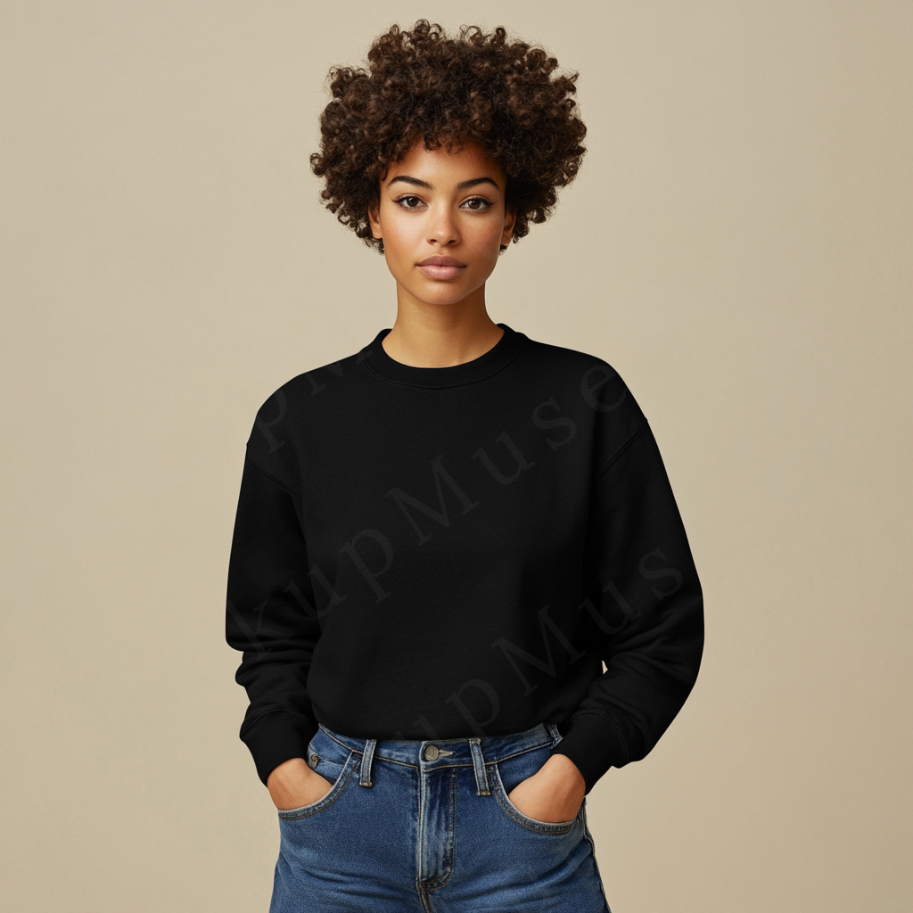 Women’s black crewneck sweatshirt mockup – digital download