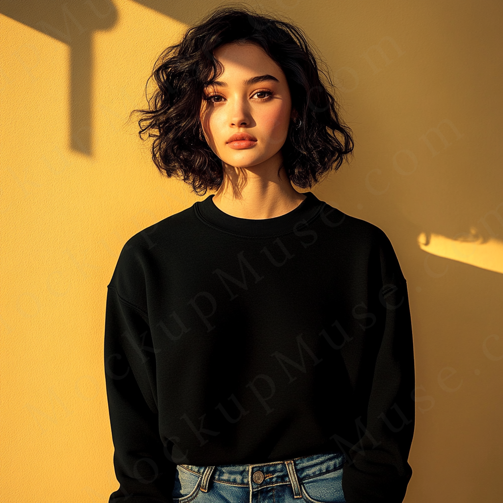 Women’s black crewneck sweatshirt mockup – digital download