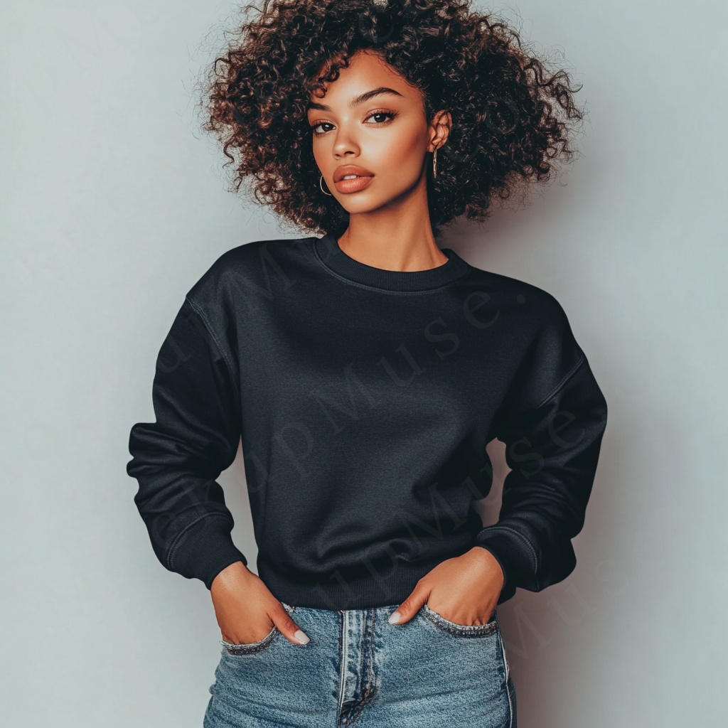Women’s black crewneck sweatshirt mockup – digital download