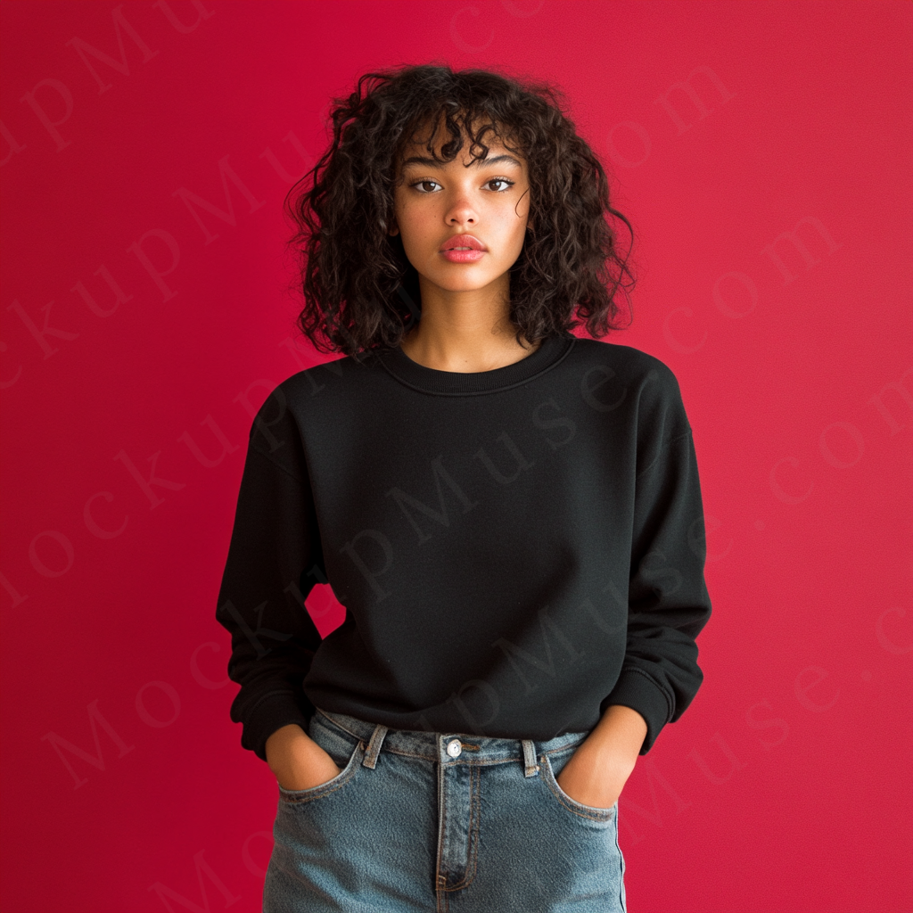 Women’s black crewneck sweatshirt mockup – digital download