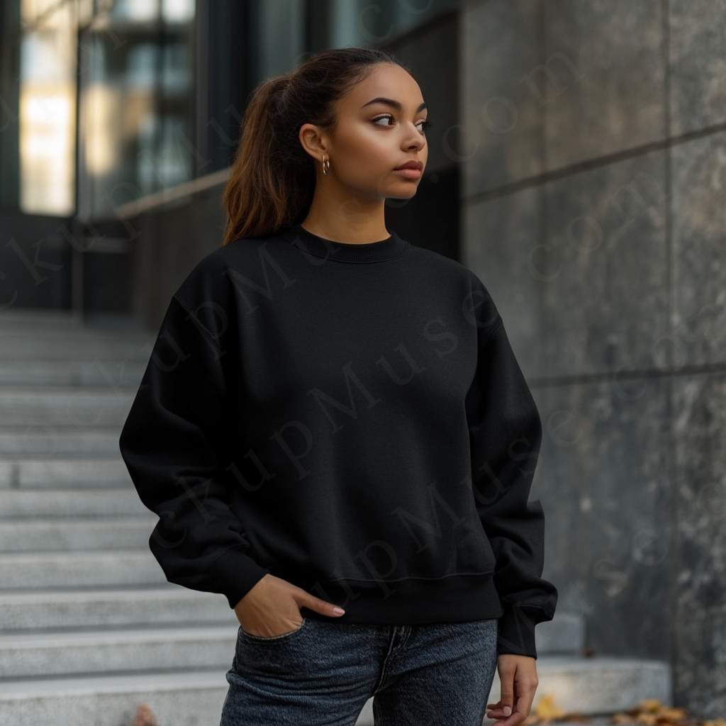 Women’s black crewneck sweatshirt mockup – digital download