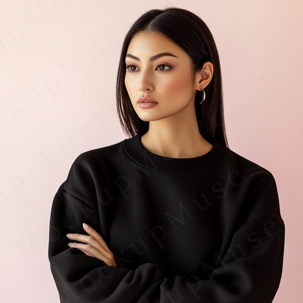Women’s black crewneck sweatshirt mockup – digital download