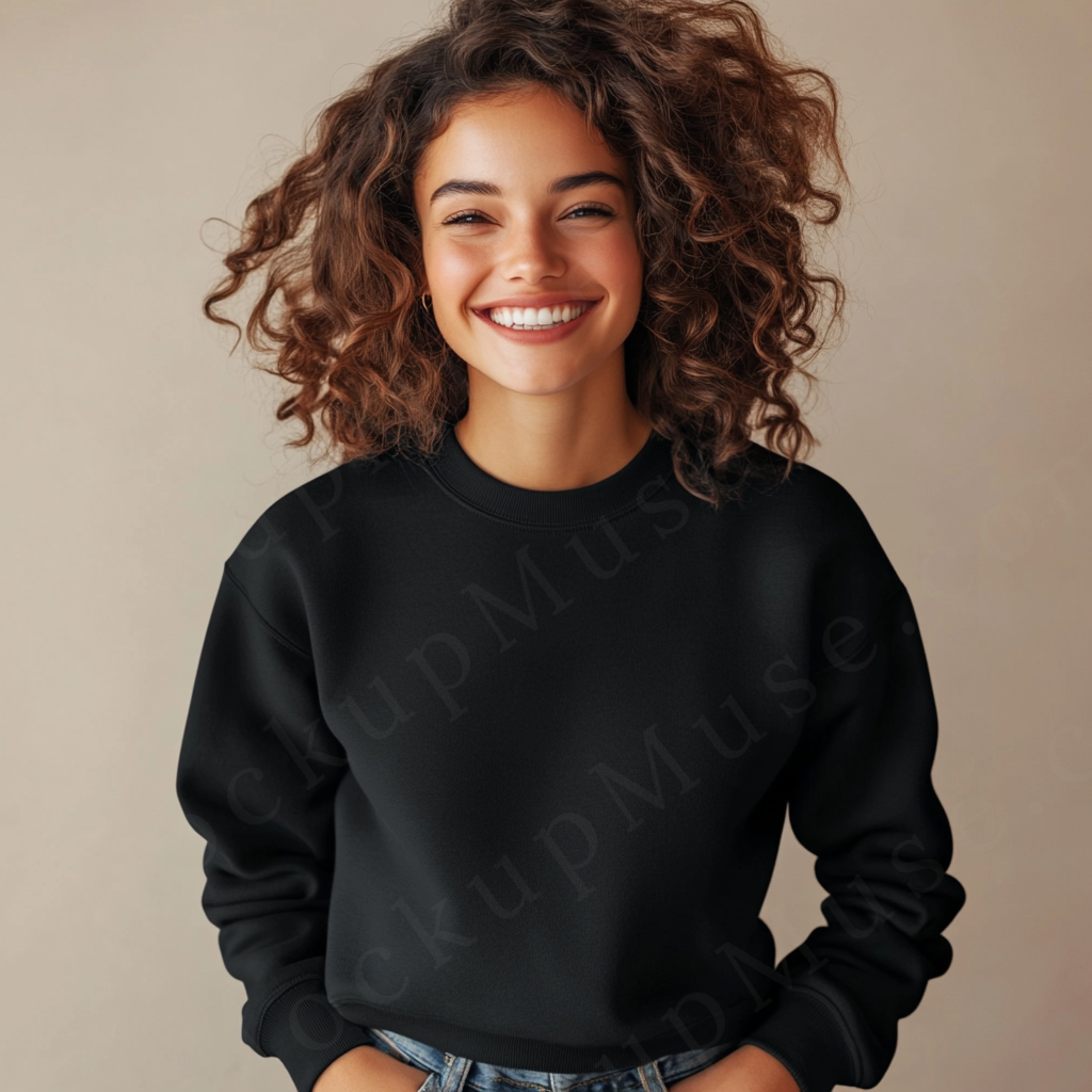 Women’s black crewneck sweatshirt mockup – digital download