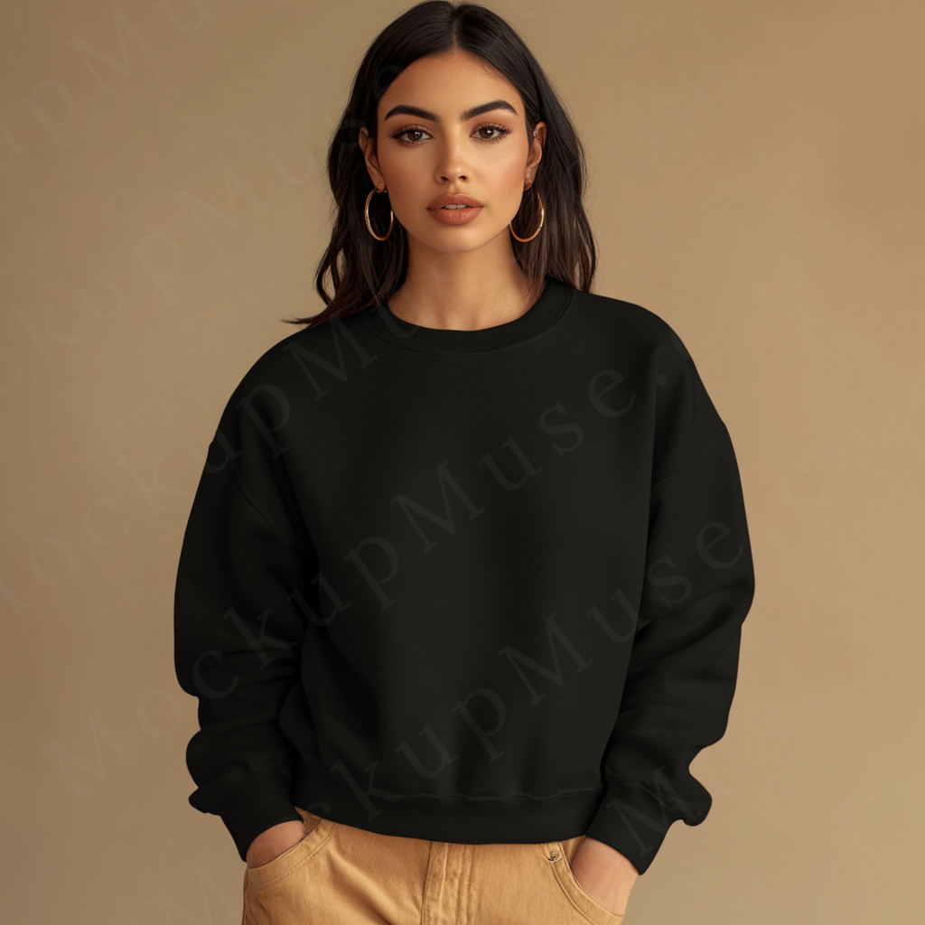Women’s black crewneck sweatshirt mockup – digital download