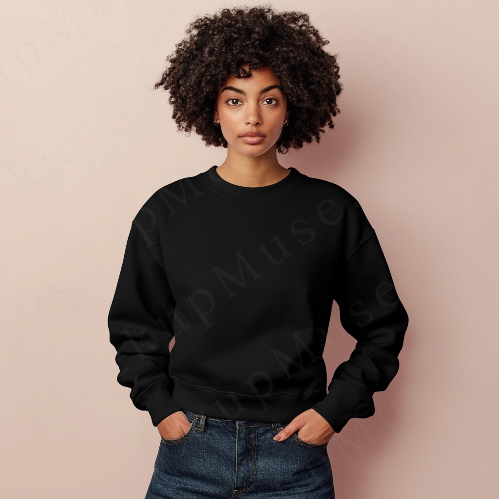 Women’s black crewneck sweatshirt mockup – digital download