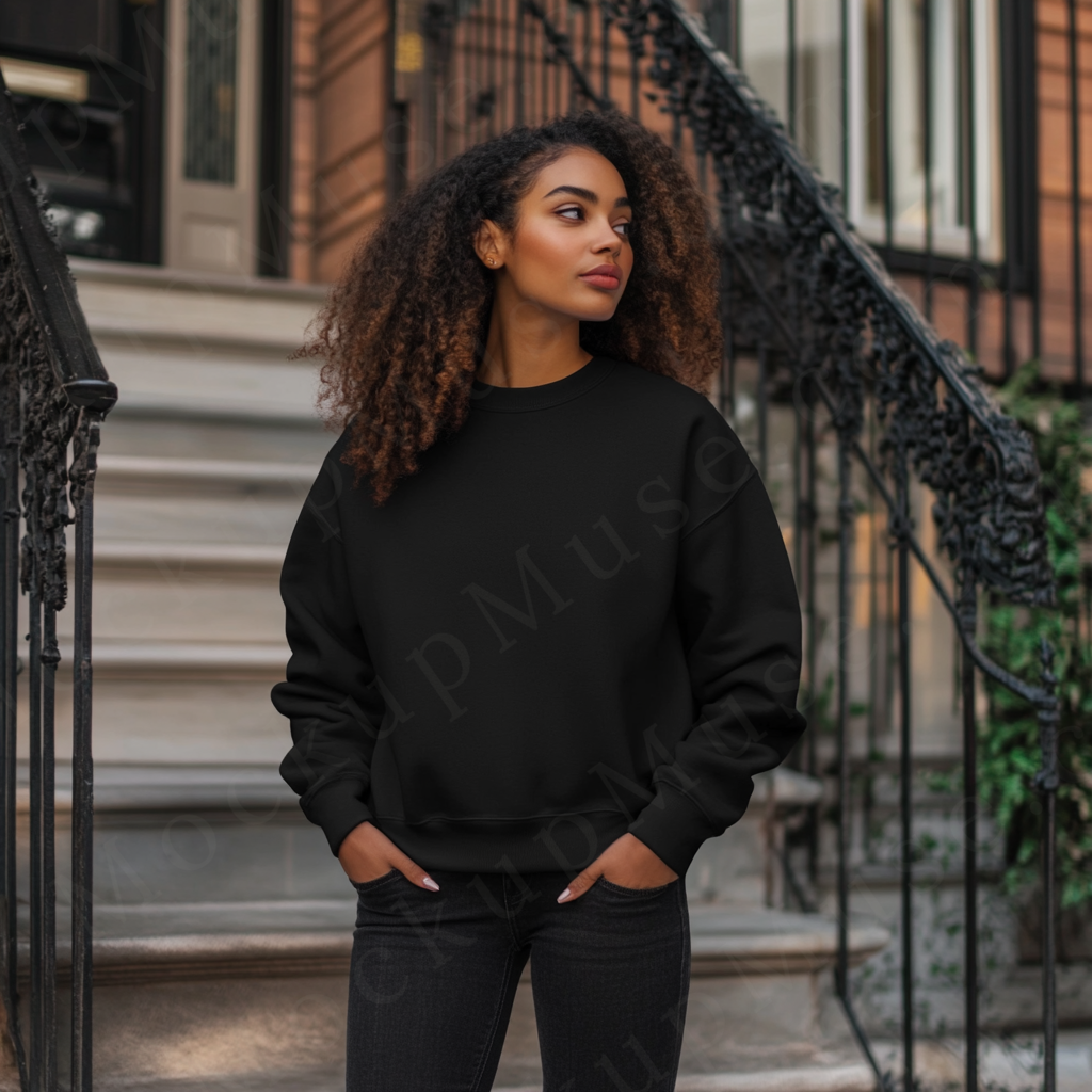 Women’s black crewneck sweatshirt mockup – digital download