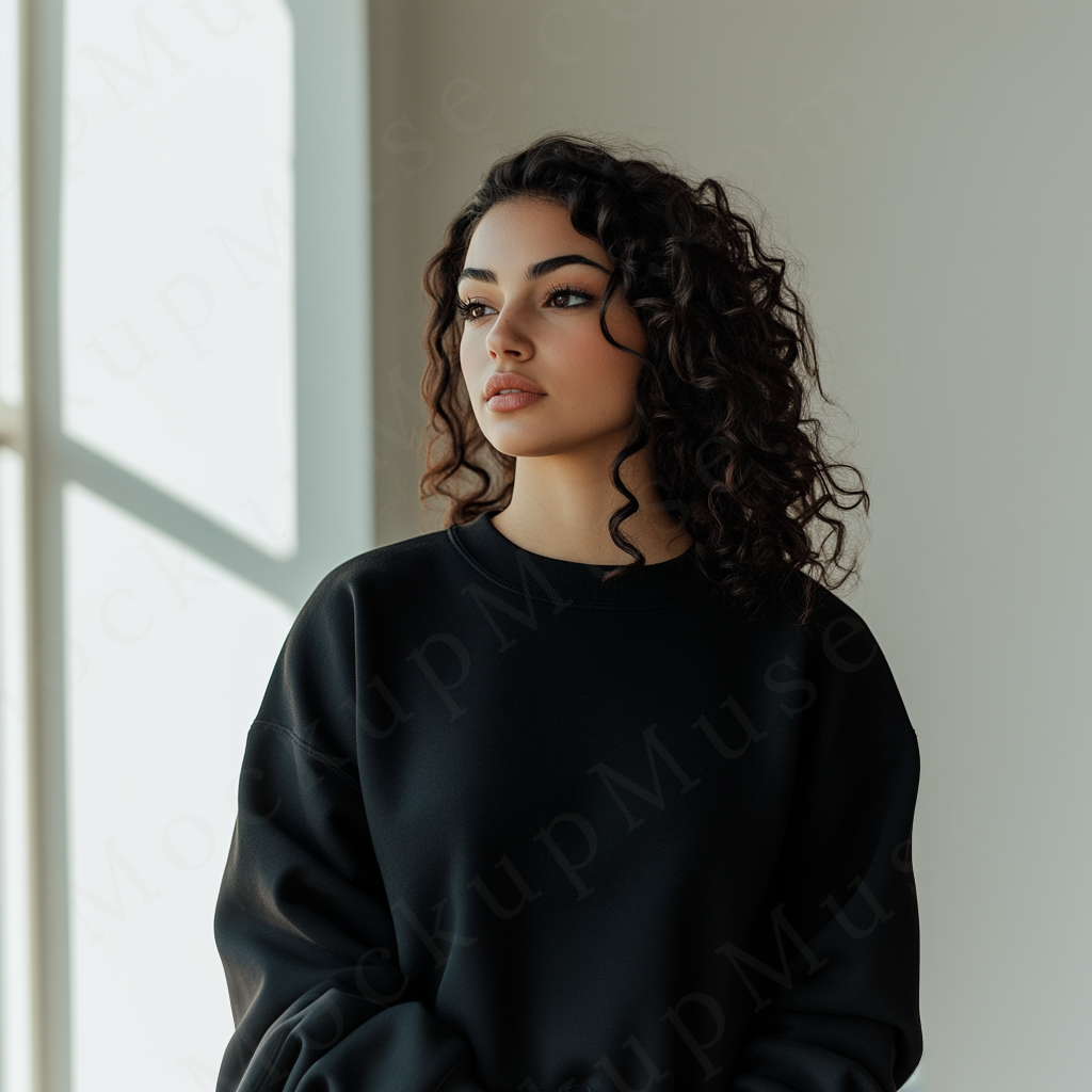 Women’s black crewneck sweatshirt mockup – digital download