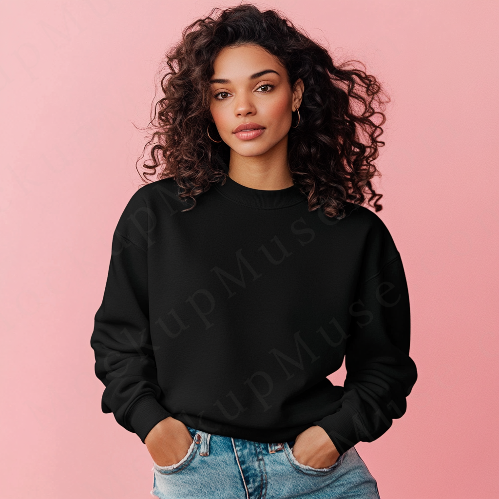 Women’s black crewneck sweatshirt mockup – digital download