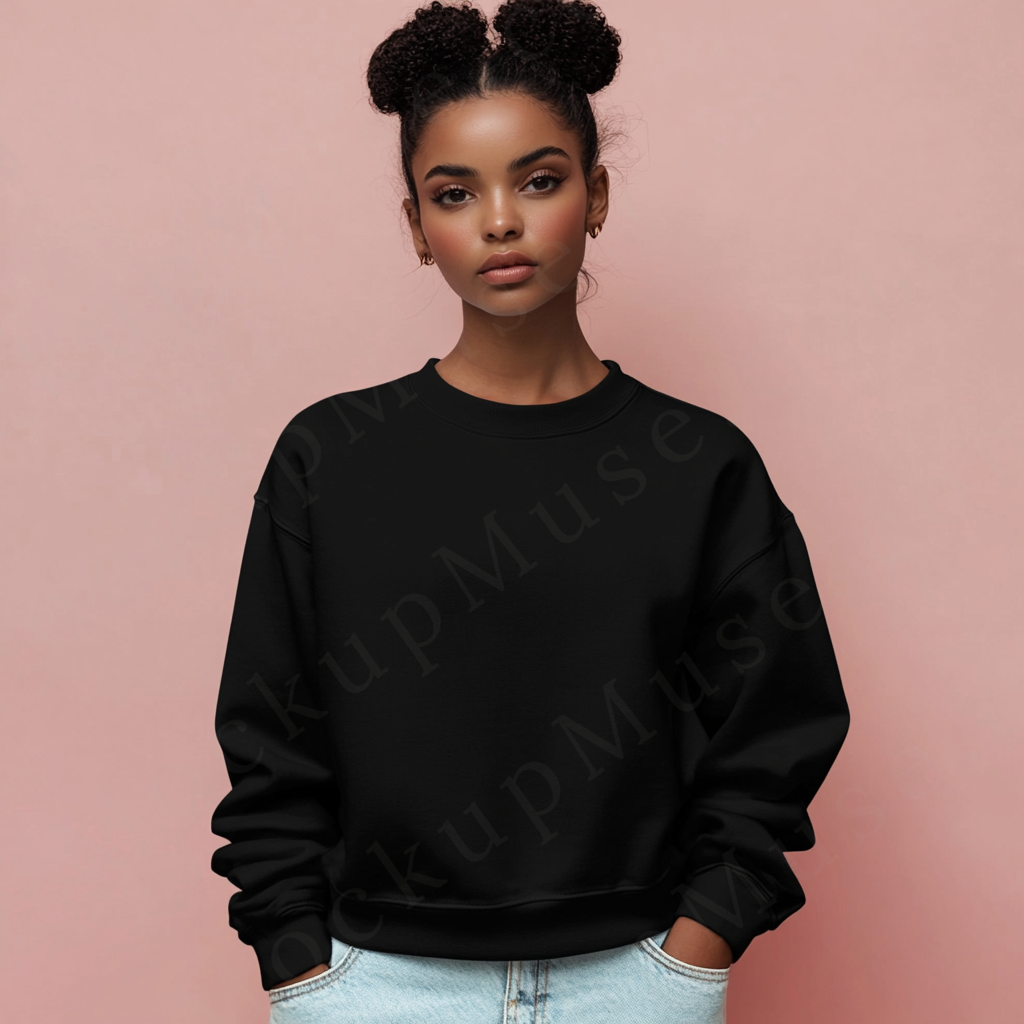 Women’s black crewneck sweatshirt mockup – digital download