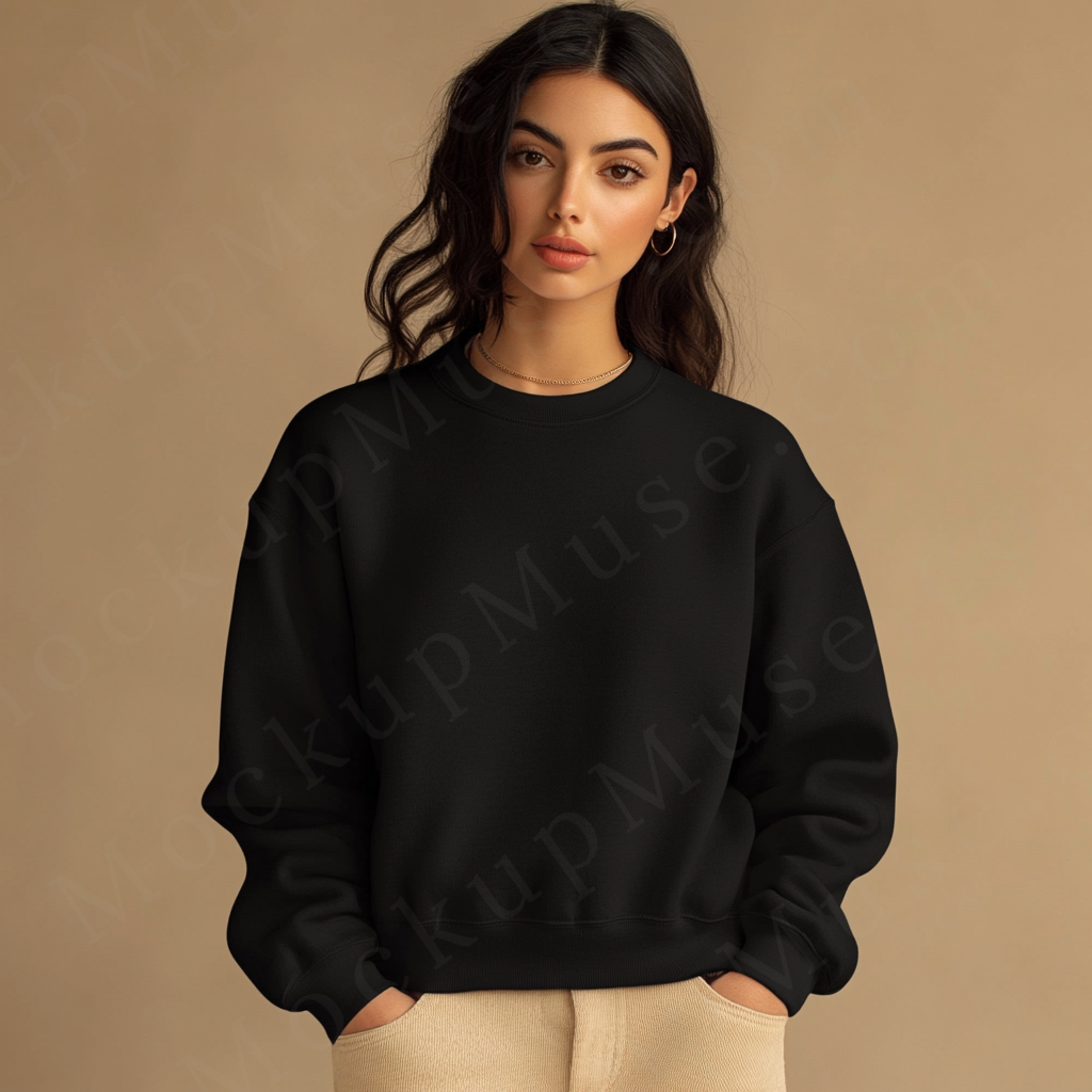 Women’s black crewneck sweatshirt mockup – digital download
