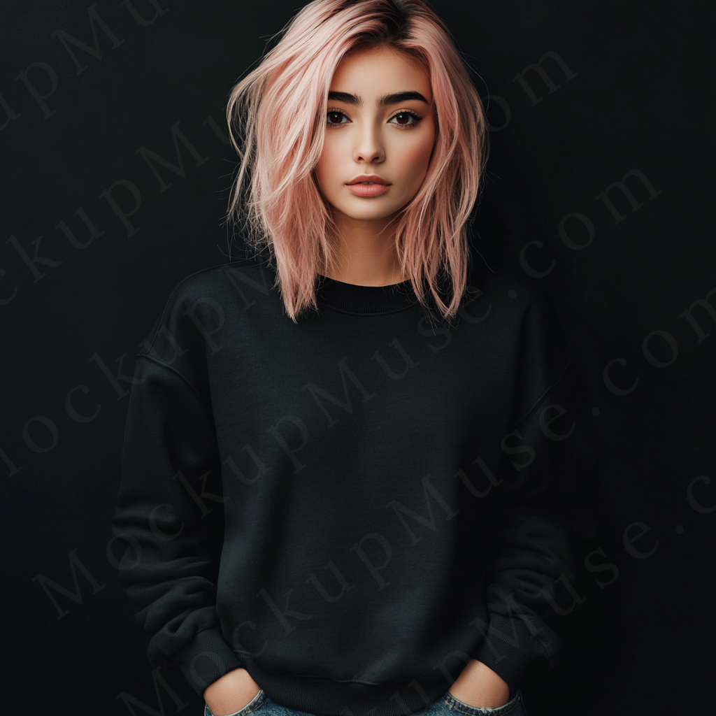 Women’s black crewneck sweatshirt mockup – digital download