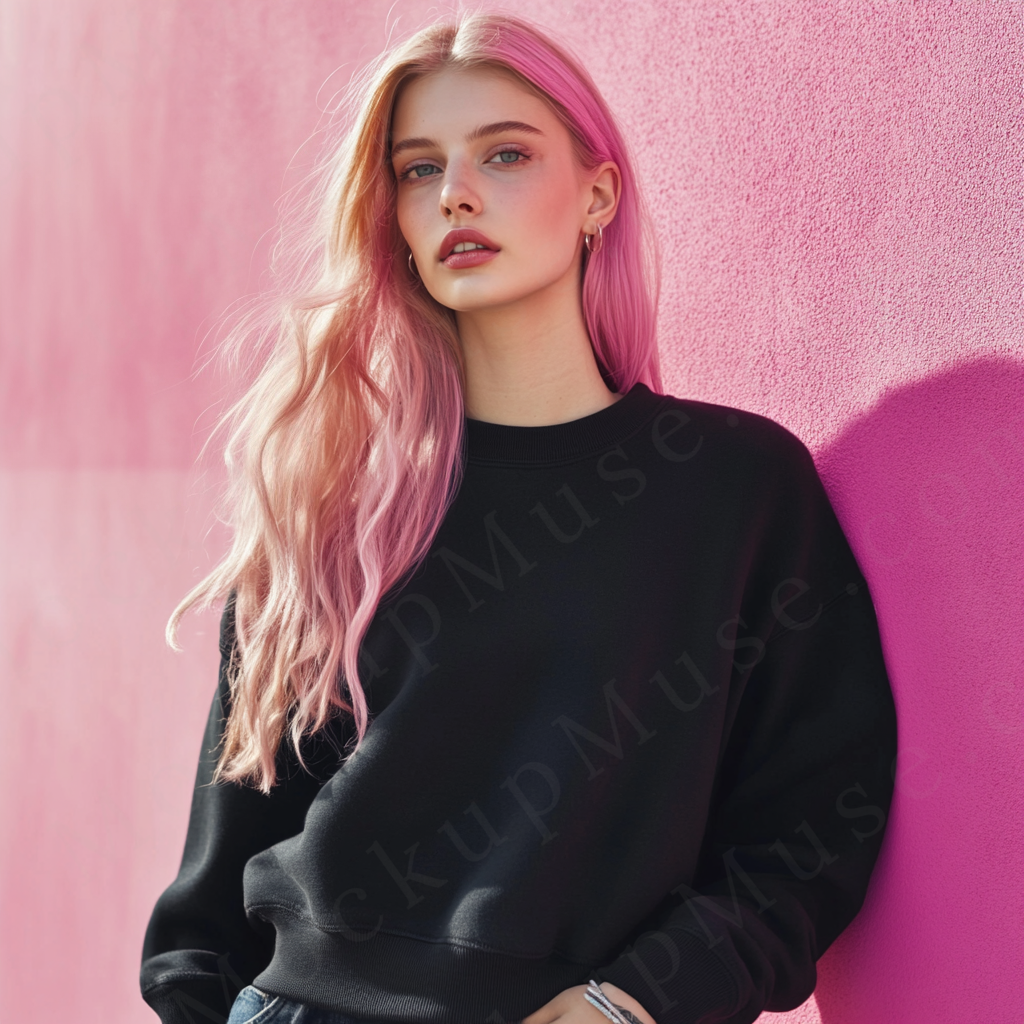 Women’s black crewneck sweatshirt mockup – digital download