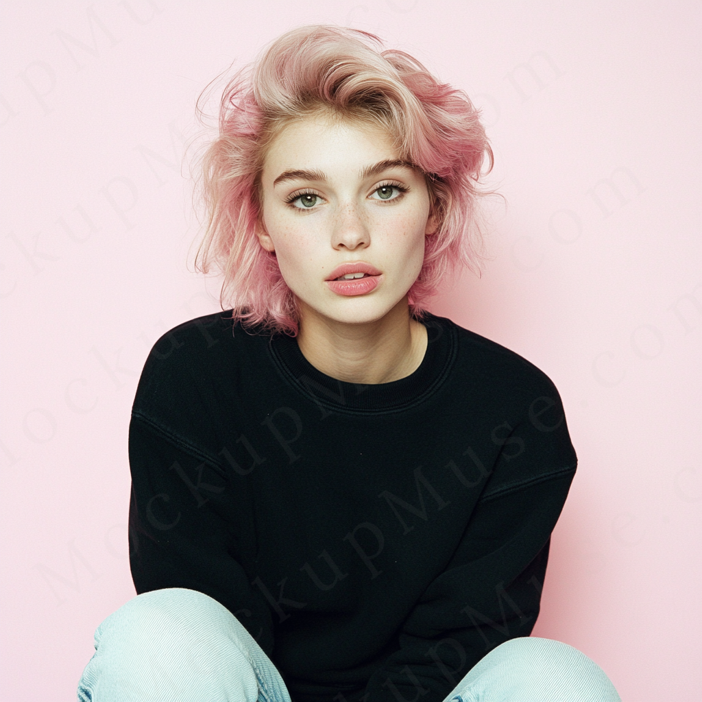 Women’s black crewneck sweatshirt mockup – digital download