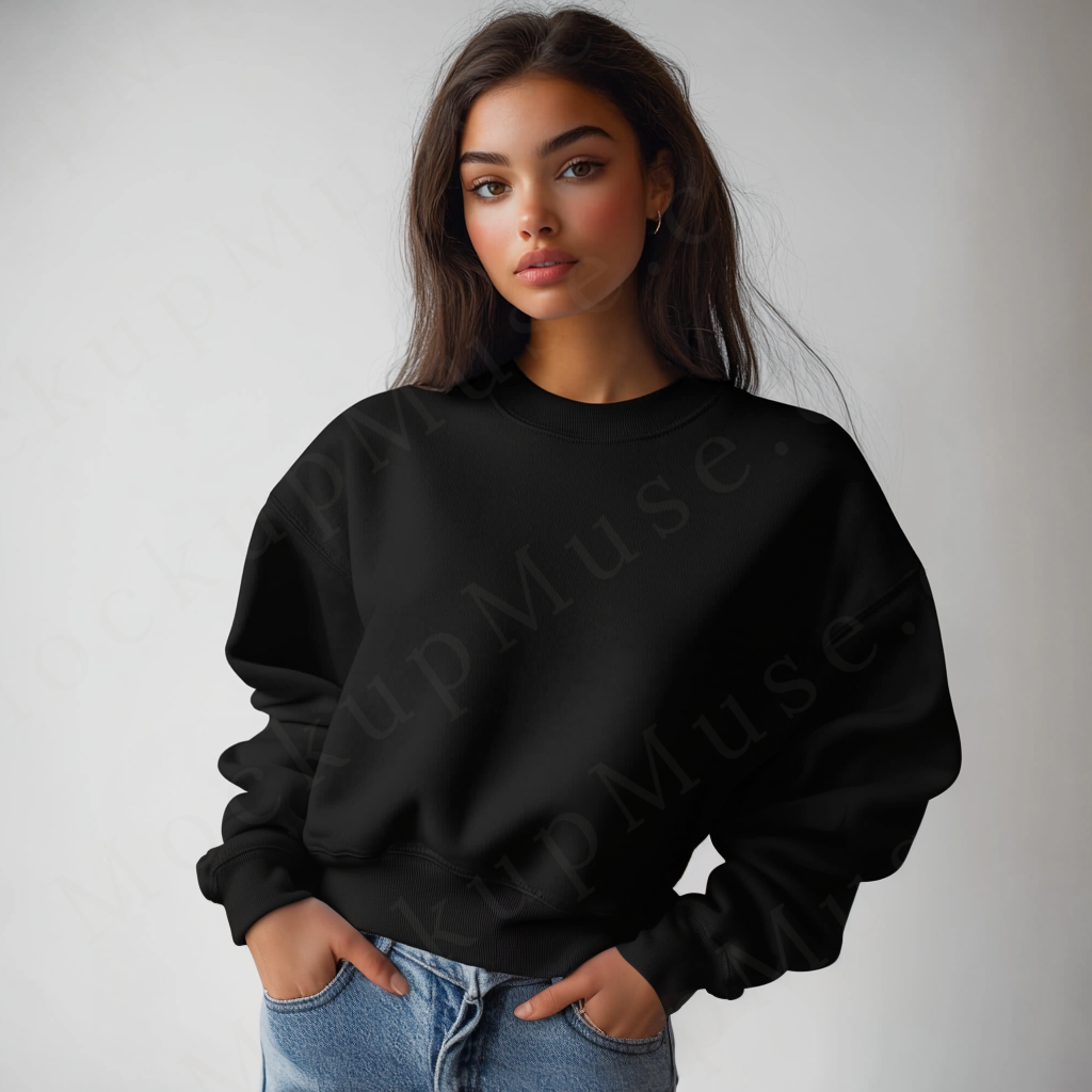 Women’s black crewneck sweatshirt mockup – digital download