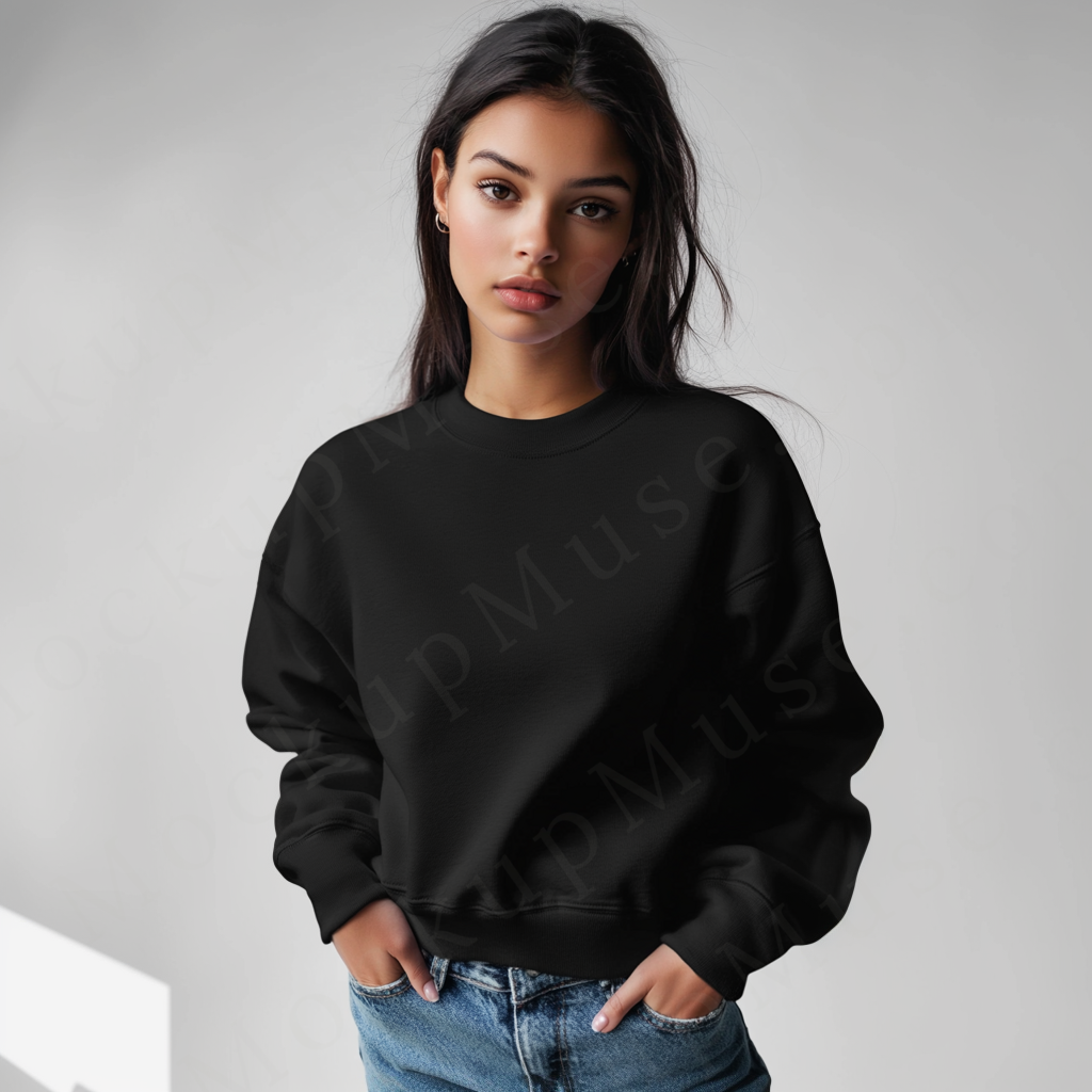 Women’s black crewneck sweatshirt mockup – digital download