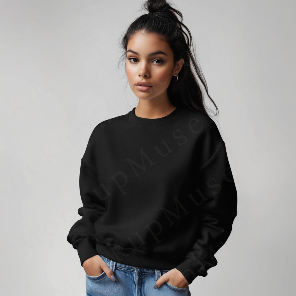 Women’s black crewneck sweatshirt mockup – digital download