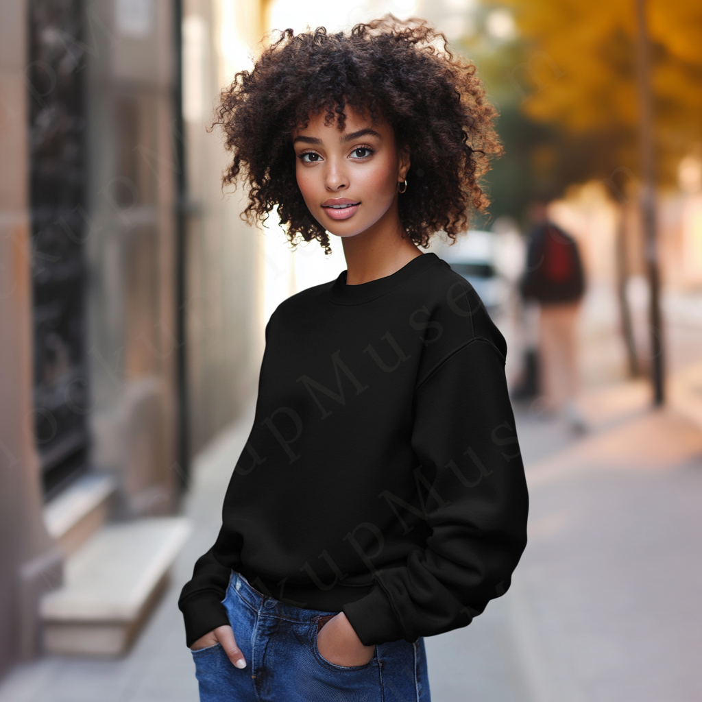 Women’s black crewneck sweatshirt mockup – digital download