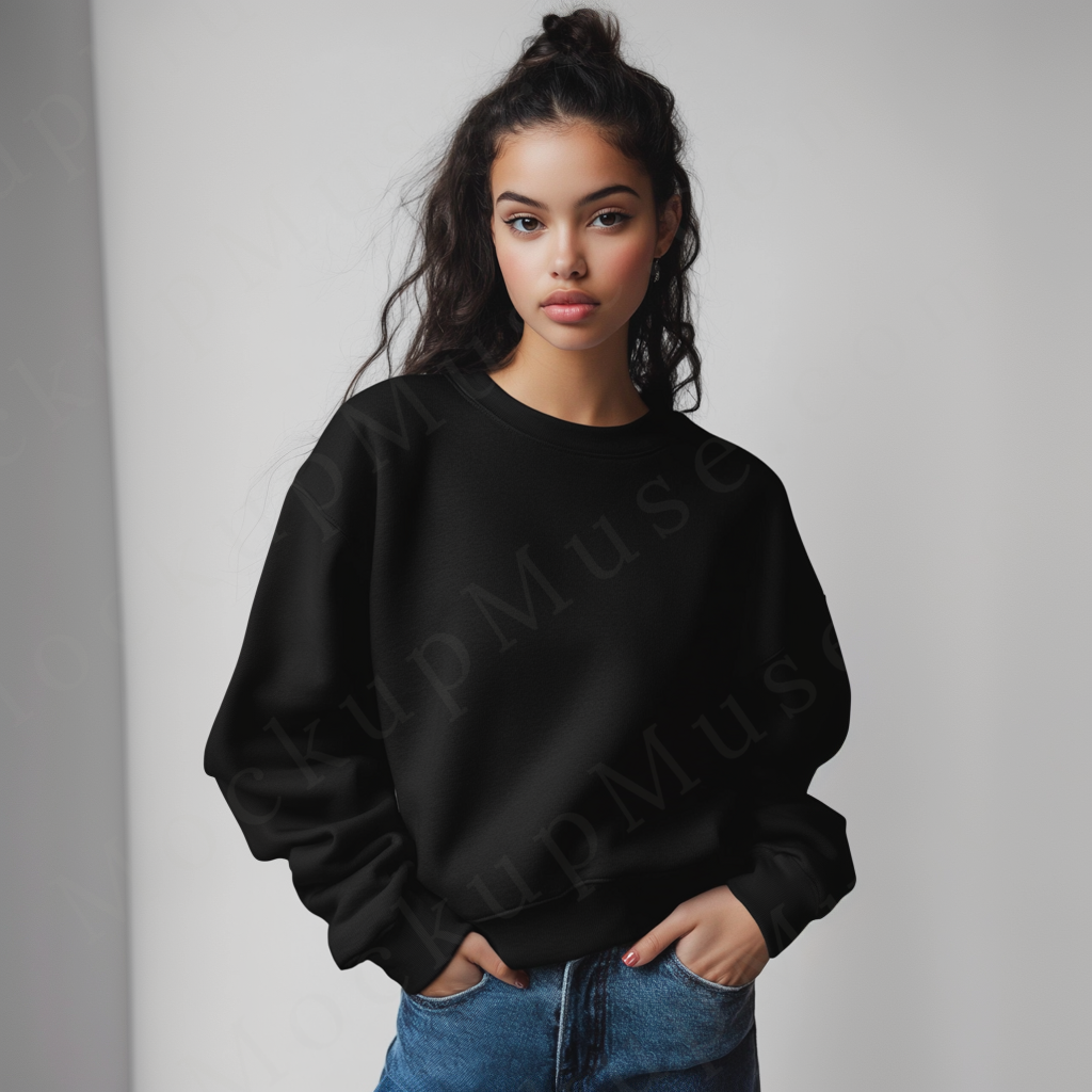 Women’s black crewneck sweatshirt mockup – digital download