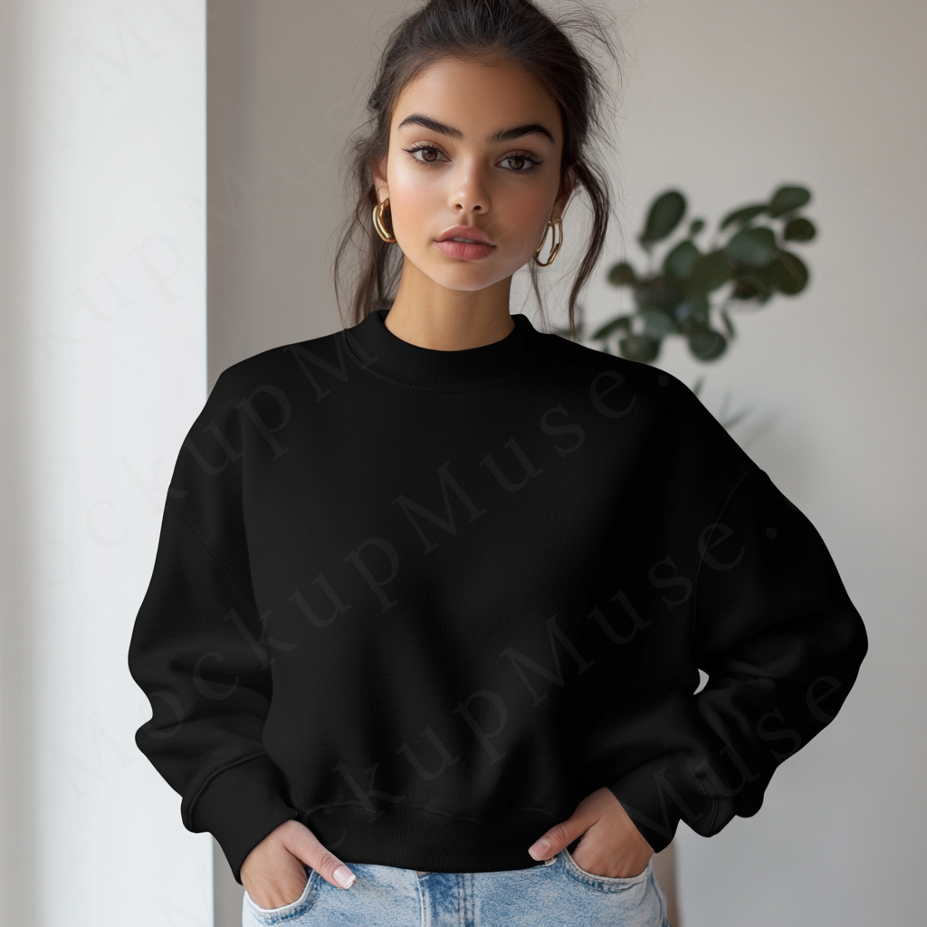 Women’s black crewneck sweatshirt mockup – digital download