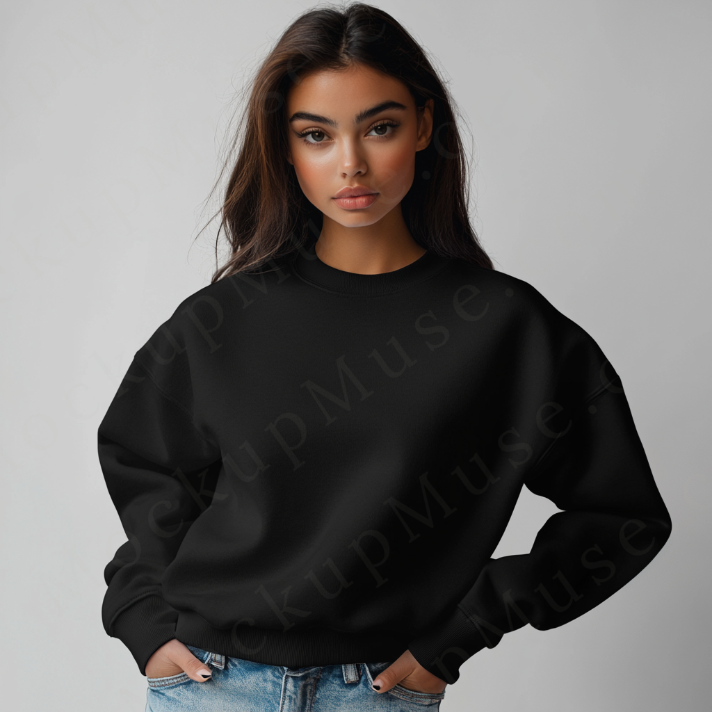 Women’s black crewneck sweatshirt mockup – digital download