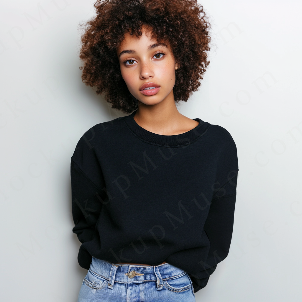 Women’s black crewneck sweatshirt mockup – digital download