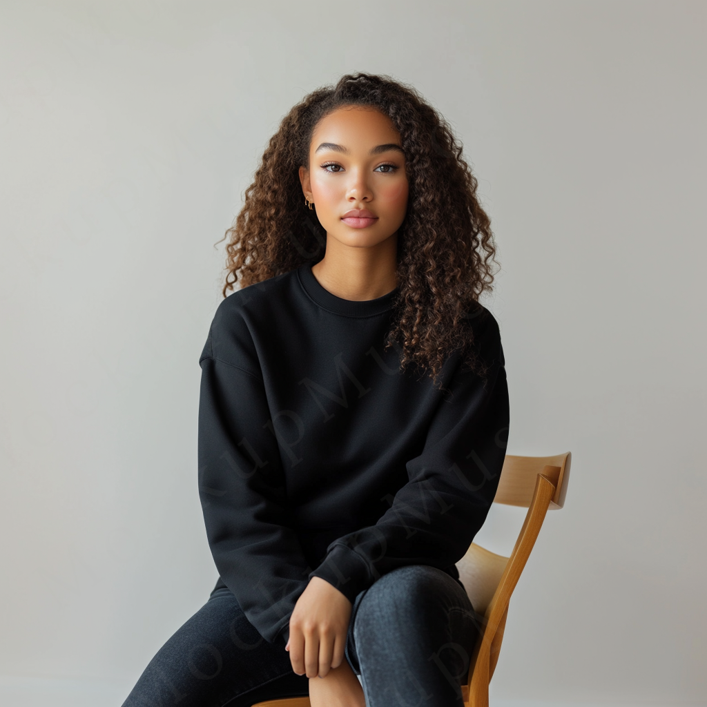 Women’s black crewneck sweatshirt mockup – digital download