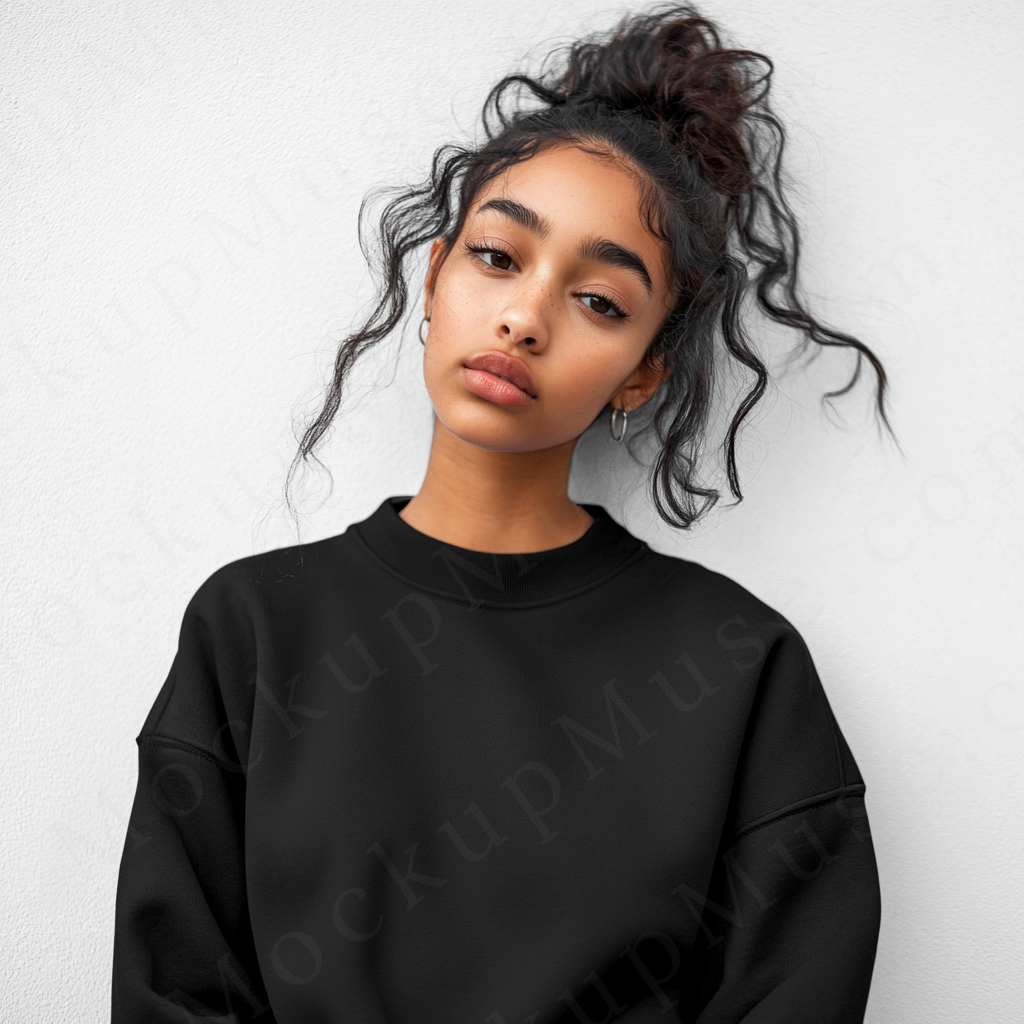 Women’s black crewneck sweatshirt mockup – digital download