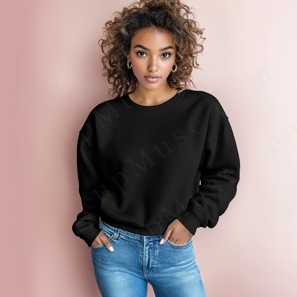 Women’s black crewneck sweatshirt mockup – digital download