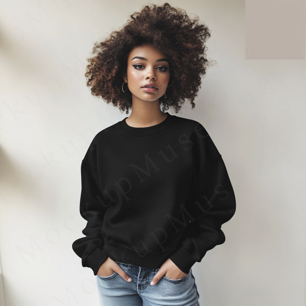Women’s black crewneck sweatshirt mockup – digital download