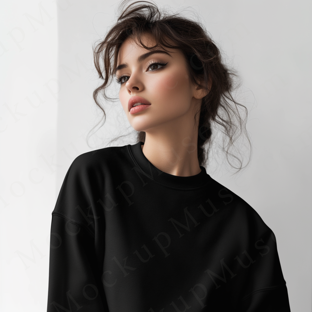 Women’s black crewneck sweatshirt mockup – digital download