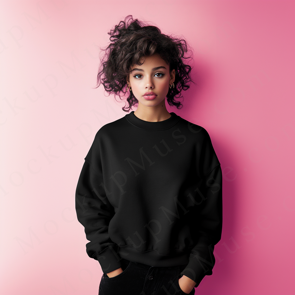Women’s black crewneck sweatshirt mockup – digital download