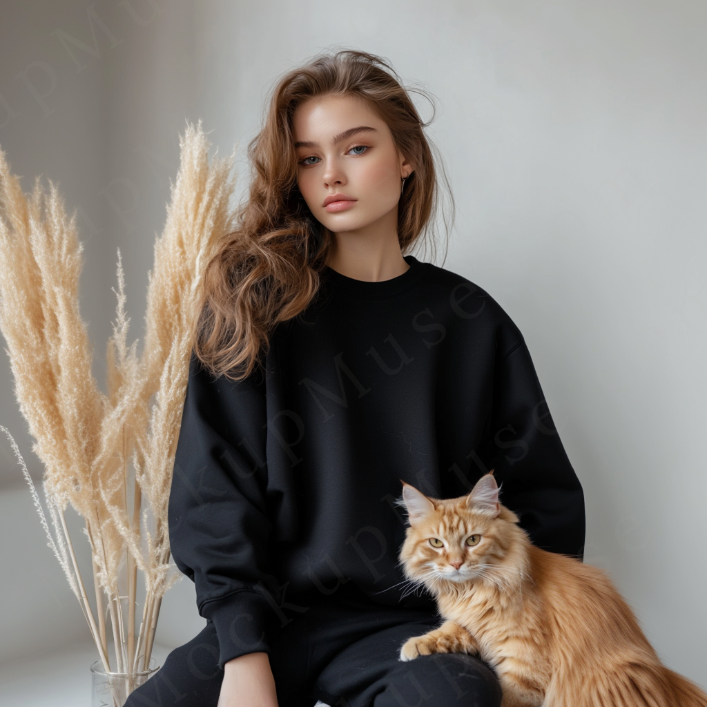 Women’s black crewneck sweatshirt mockup – digital download
