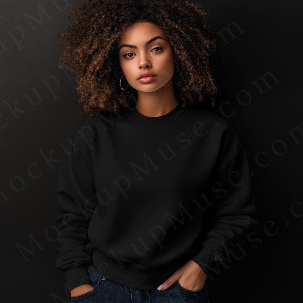 Women’s black crewneck sweatshirt mockup – digital download