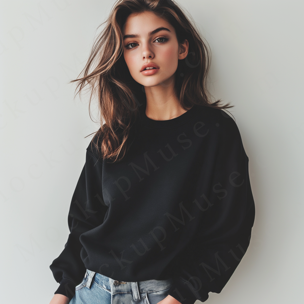 Women’s black crewneck sweatshirt mockup – digital download