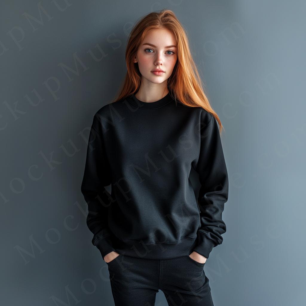 Women’s black crewneck sweatshirt mockup – digital download