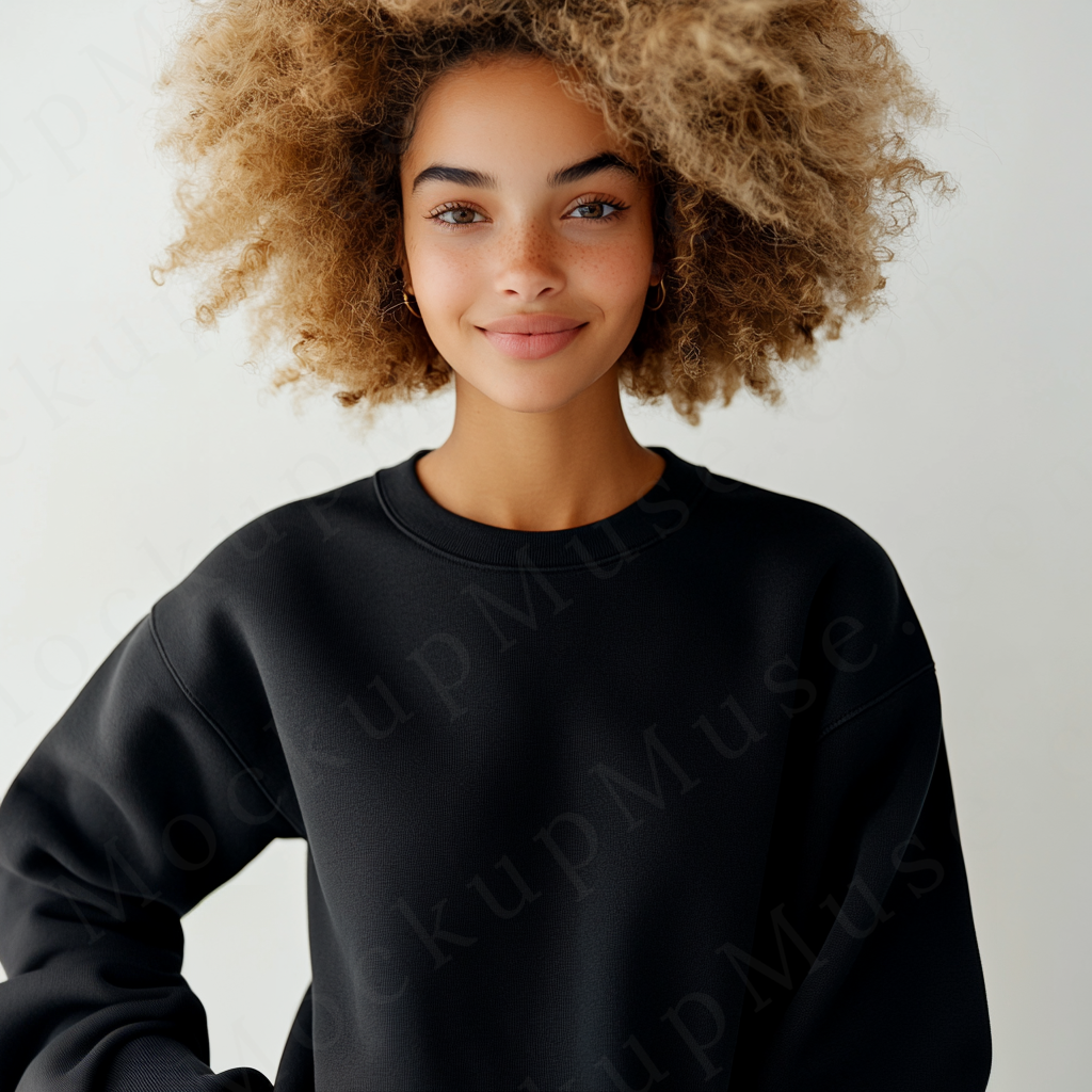 Women’s black crewneck sweatshirt mockup – digital download