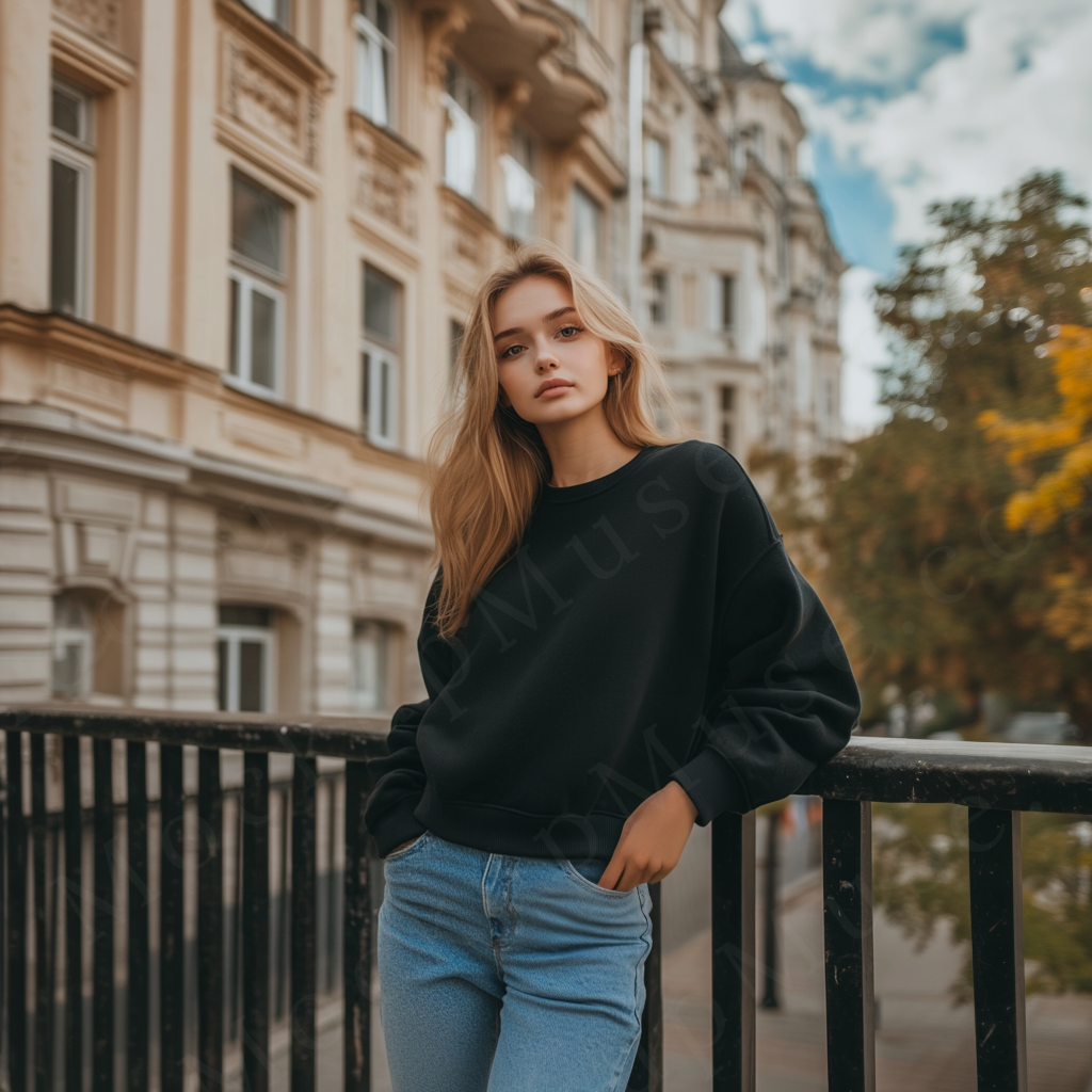 Women’s black crewneck sweatshirt mockup – digital download