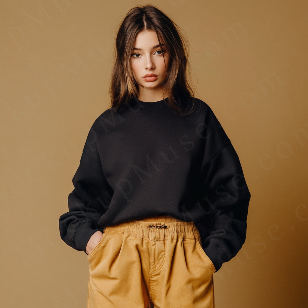 Women’s black crewneck sweatshirt mockup – digital download