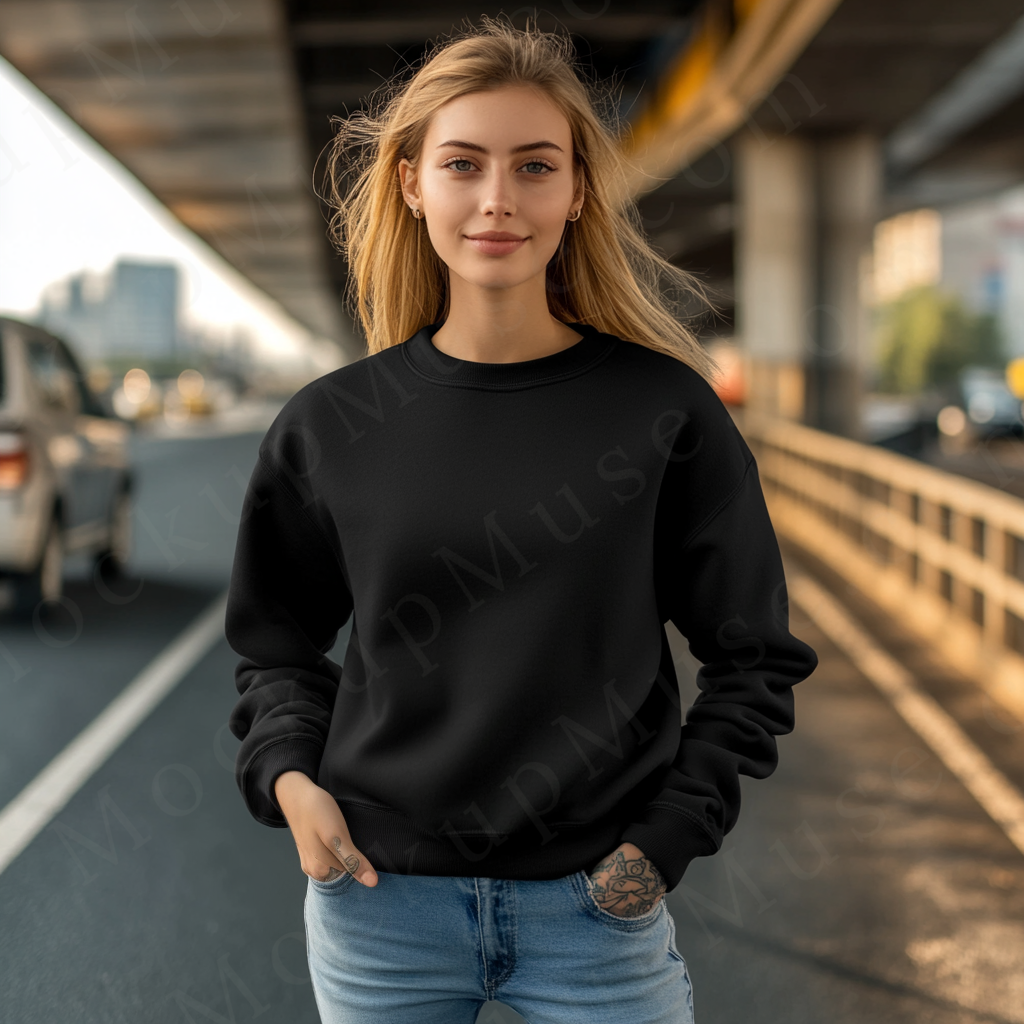 Women’s black crewneck sweatshirt mockup – digital download