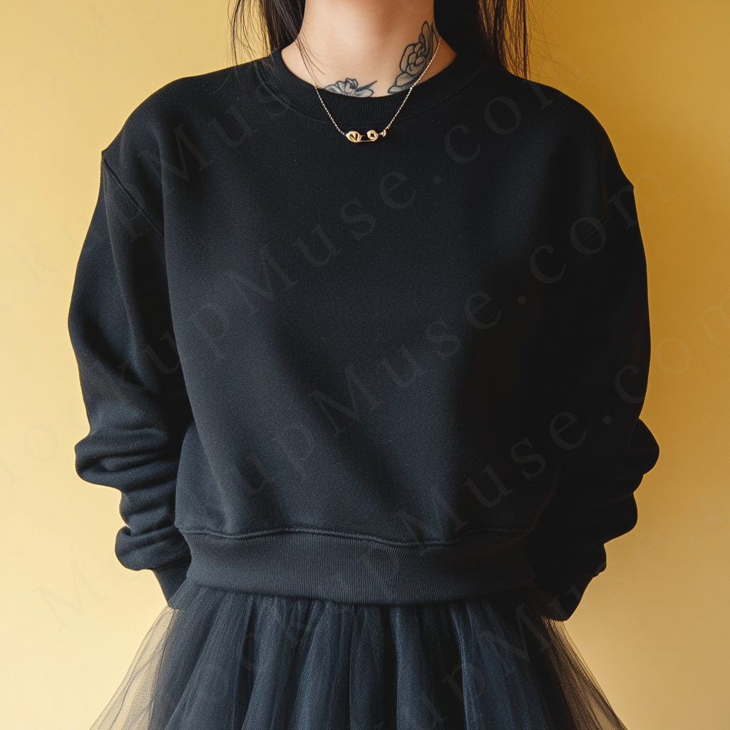 Women’s black crewneck sweatshirt mockup – digital download
