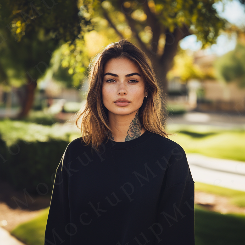 Women’s black crewneck sweatshirt mockup – digital download