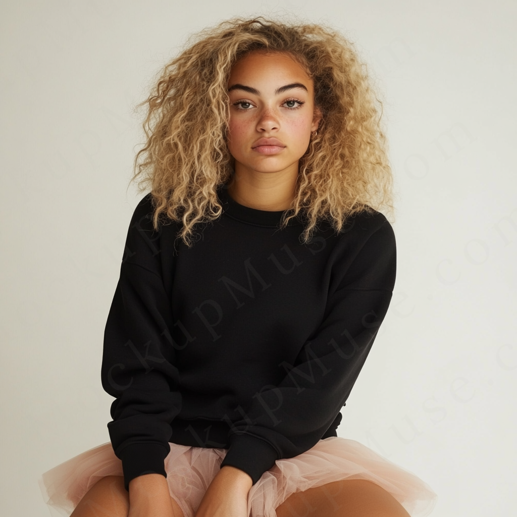Women’s black crewneck sweatshirt mockup – digital download