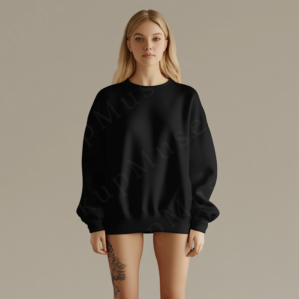 Women’s black crewneck sweatshirt mockup – digital download