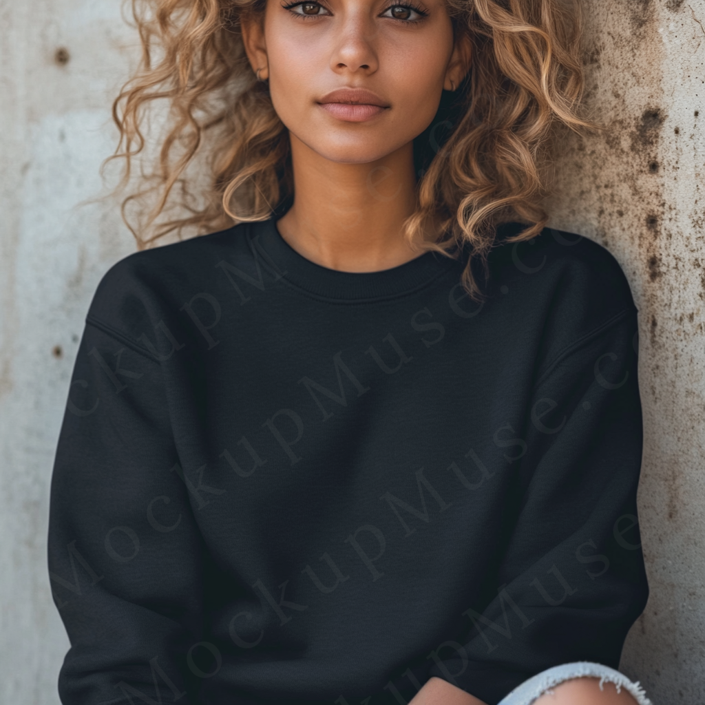 Women’s black crewneck sweatshirt mockup – digital download