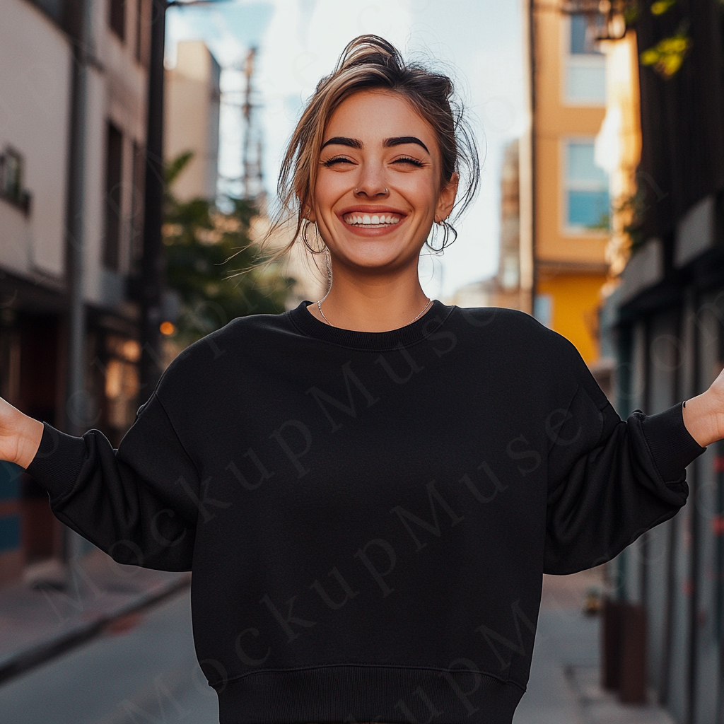 Women’s black crewneck sweatshirt mockup – digital download