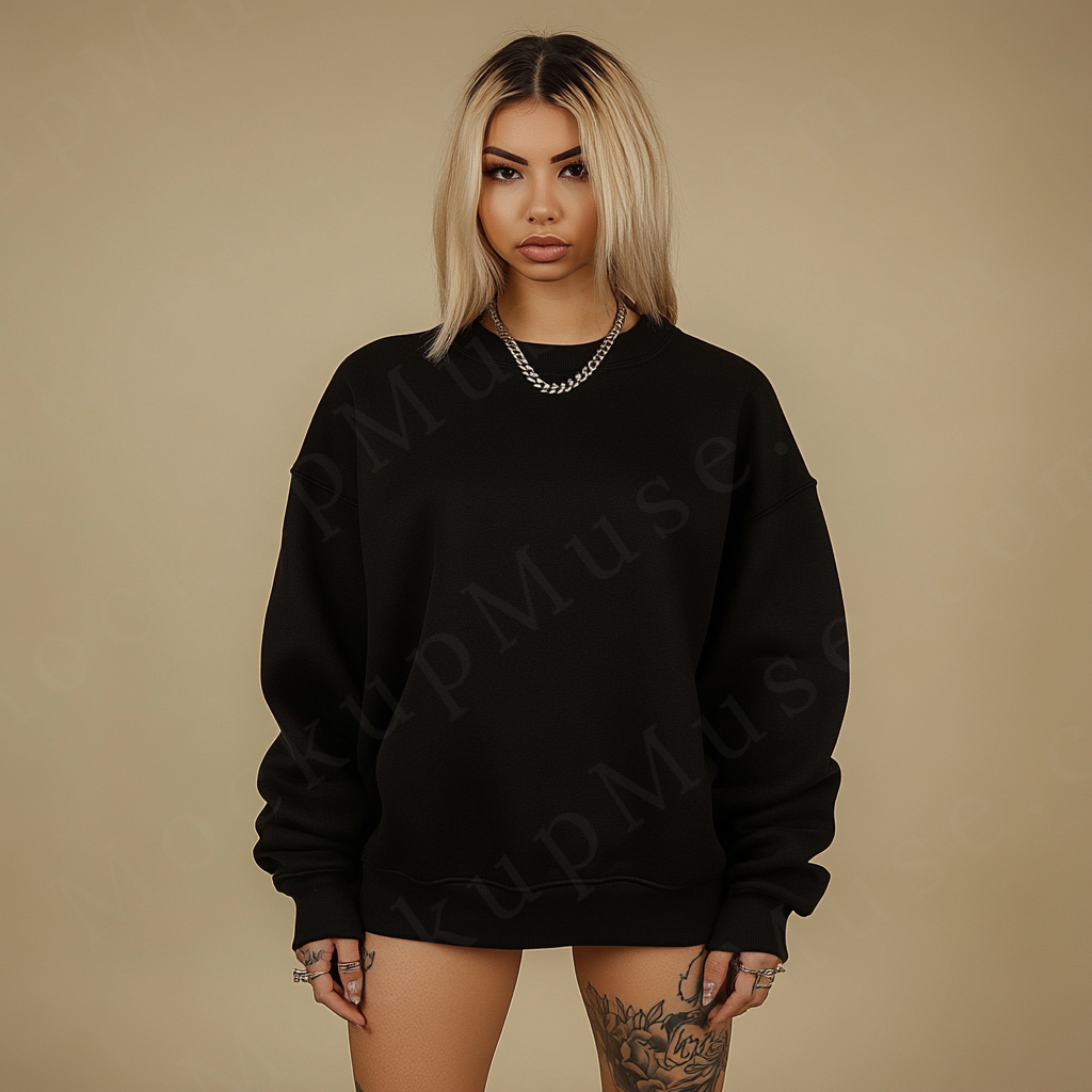 Women’s black crewneck sweatshirt mockup – digital download