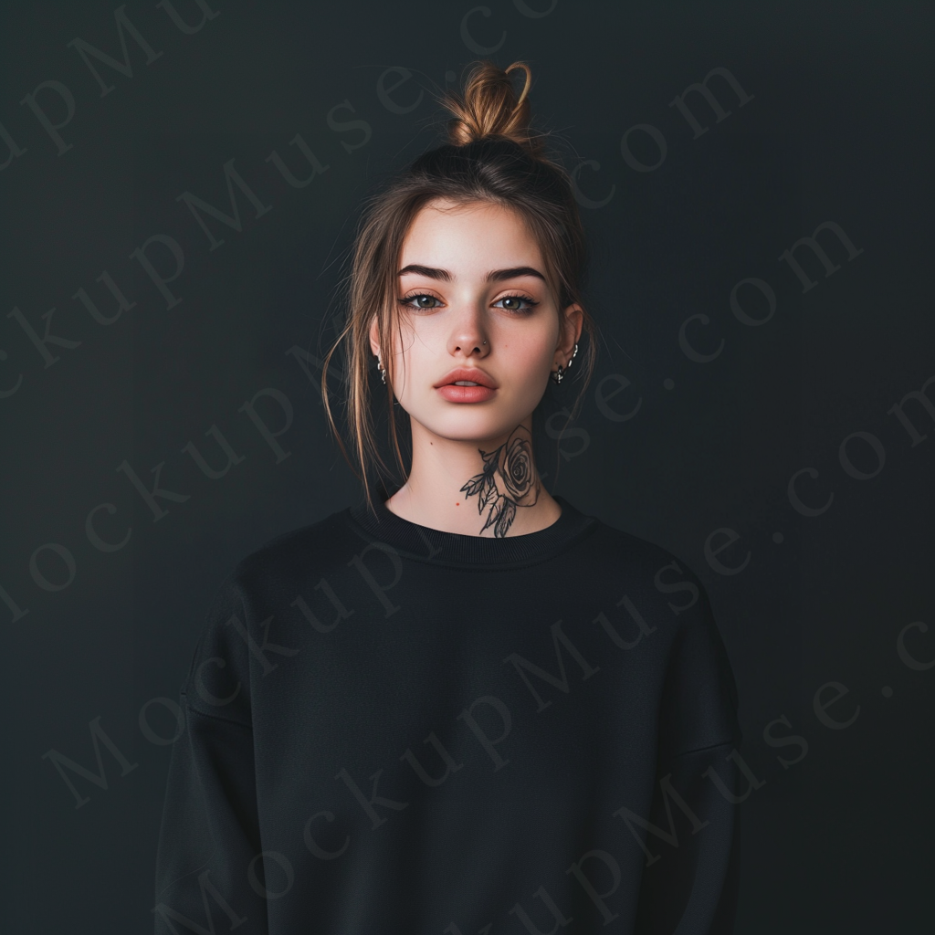 Women’s black crewneck sweatshirt mockup – digital download