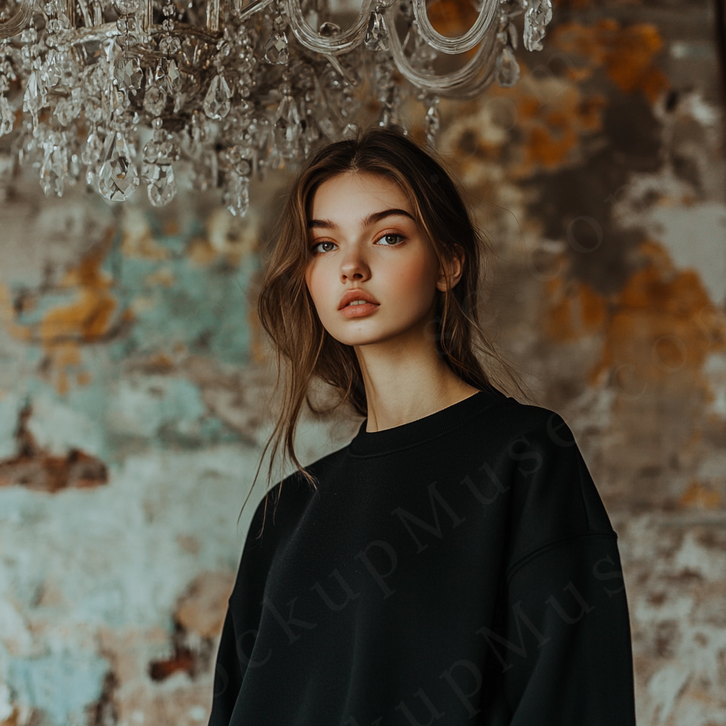 Women’s black crewneck sweatshirt mockup – digital download